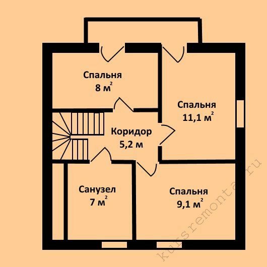 Layout of the first floor of the project «Z1» includes three bedrooms and a bathroom