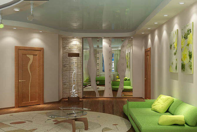 Desain apartemen satu kamar tidur berukuran kecil: pilihan desain untuk aula