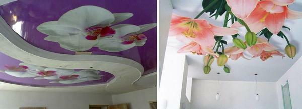 Very often photoprinting flowers on a stretch ceiling is chosen for the bedroom