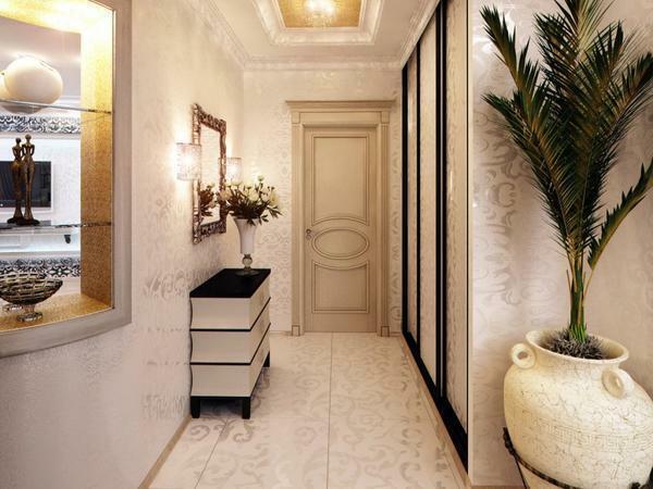 To visually increase the small hallway, you should glue the wallpaper of light shades