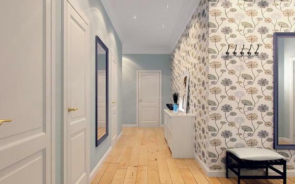 Combining light wallpaper will help visually increase the space of your hallway