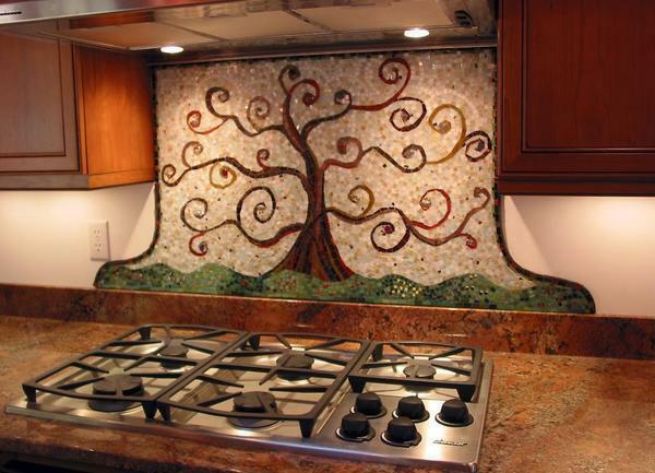 Mosaic panels for the kitchen can be made from the available materials available