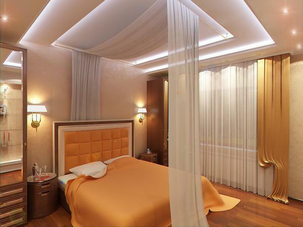 Suspended ceilings in the bedroom photo: hanging for the bedroom, photo gallery, design of the small