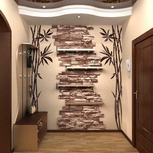It is not necessary to make the whole wall of stone, it is enough to decorate with such an element a separate part of the hallway
