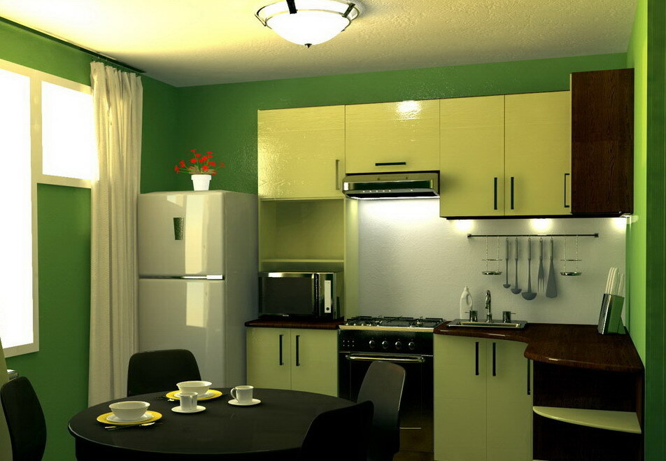 Kitchen: Design 9 meters and 11 3x3 squares, you can create a masterpiece