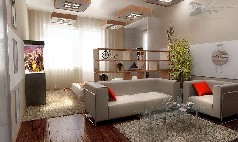 Separation of the living room and sleeping area