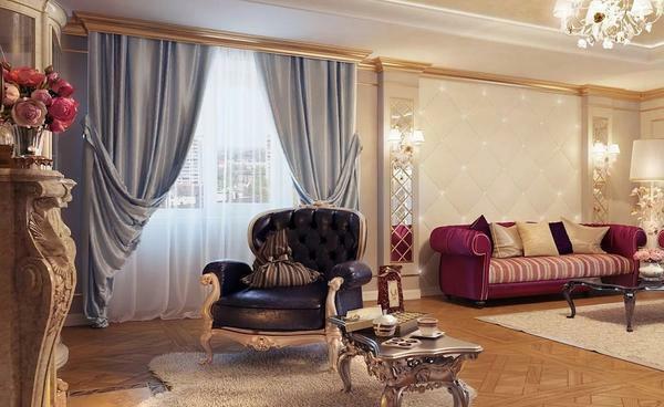 Italijanski izbiri zavese za dnevno sobo, je treba upoštevati velikost in slog sobi