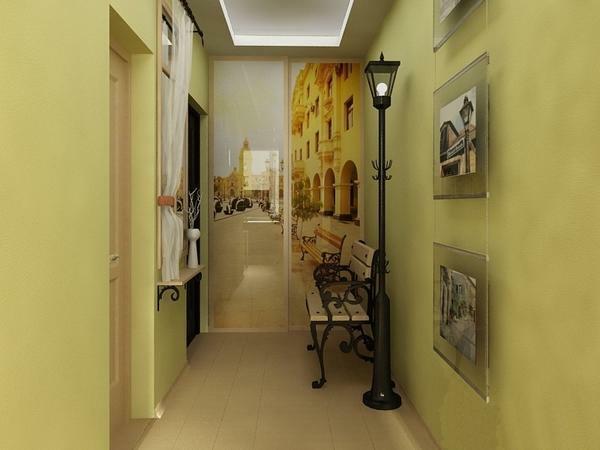 Usando os papéis de parede de fotos com a perspectiva de expansão das porções estreitas no corredor