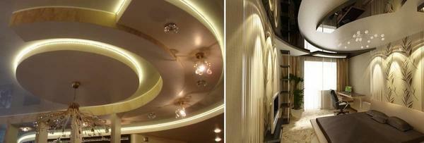 La combinaison des plafonds à plusieurs niveaux - méthode moderne et luxueux de finition du logement