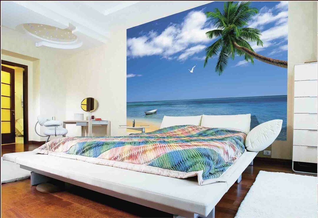 Fotoğraf duvar kağıtları ile yatak odası tasarımı: kırmızı, iç teknoloji duvar kağıdı yapıştırma