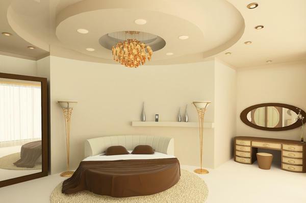 Two-level ceilings from gypsum cardboard emphasize and supplement the overall design of the room