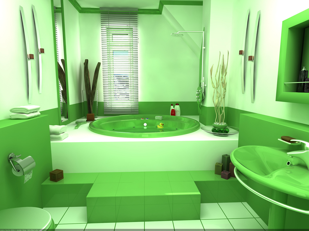 Inredning badrum: modern design kombinerat bad med ett fönster i lägenheten