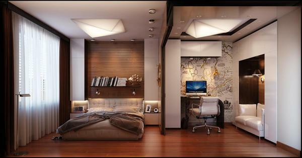 The combination of white and brown in the interior of the bedroom looks very noble