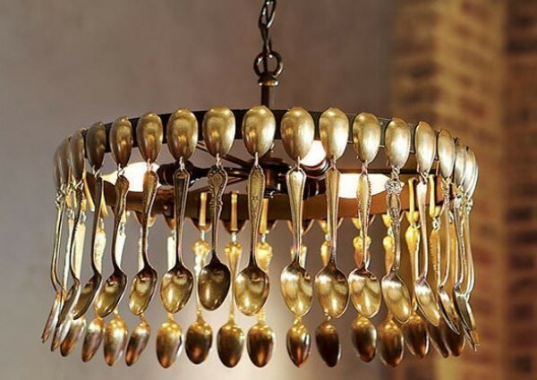 Chandelier made of metal spoons. Forks and table knives, too, are not forbidden