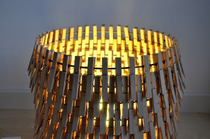 Lampshade made of wooden clothespins