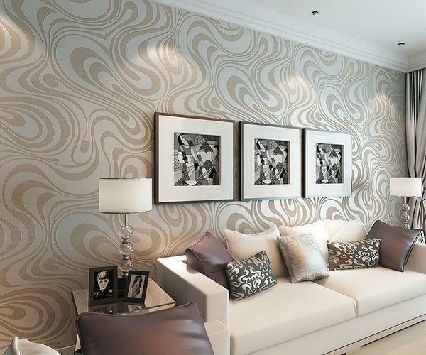 The wallpaper with an abstract pattern will fit well into the classic interior, adding to it a piece of modernity