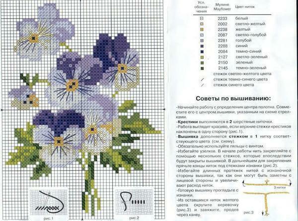 When embroidering Pansies, it is worthwhile to use the embroidery tips indicated on the diagram