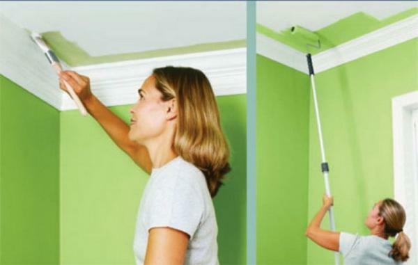 For painting the ceiling use a brush, roller or electric spray gun