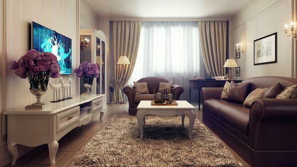 The walls of beige color blend well with the furniture of the brown shade