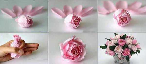 Original flowers from corrugated paper will give topiary personality and creativity