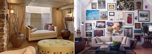 Banyak desainer disarankan untuk tidak kekacauan ruang tamu kecil, serta banyak lukisan yang tergantung di dinding