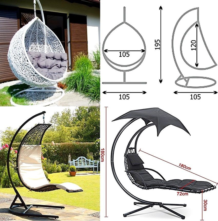 Dimensions of various mobile-metal swing seats. Similar designs may be made personally