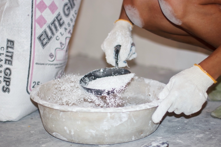 Dry putty is pre-mixed with water